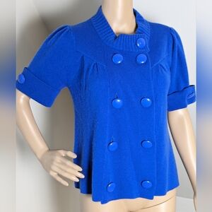 Cashmere Sweater Blue with Double Buttons Medium